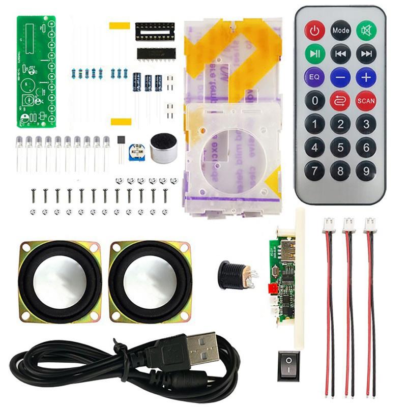 Dual Channel Mini Speaker DIY Kit, Multifunction Music Spectrum MP3 Power Amplifier Welding Assembly Electronic Set