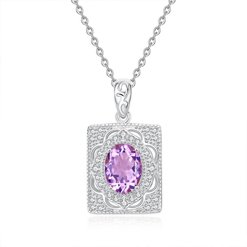 

S925 pure silver inlaid with natural topaz, yellow crystal, garnet, colorful treasure necklace for women, simple retro high-end pendant