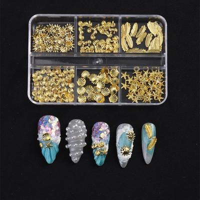 1 Schachtel Metall Sommer Ozean Nail Art Charms 3D Muschel Seestern Seepferdchen Perlenlegierung Nagelschmuck Gemischte Maniküre Nieten Dekor