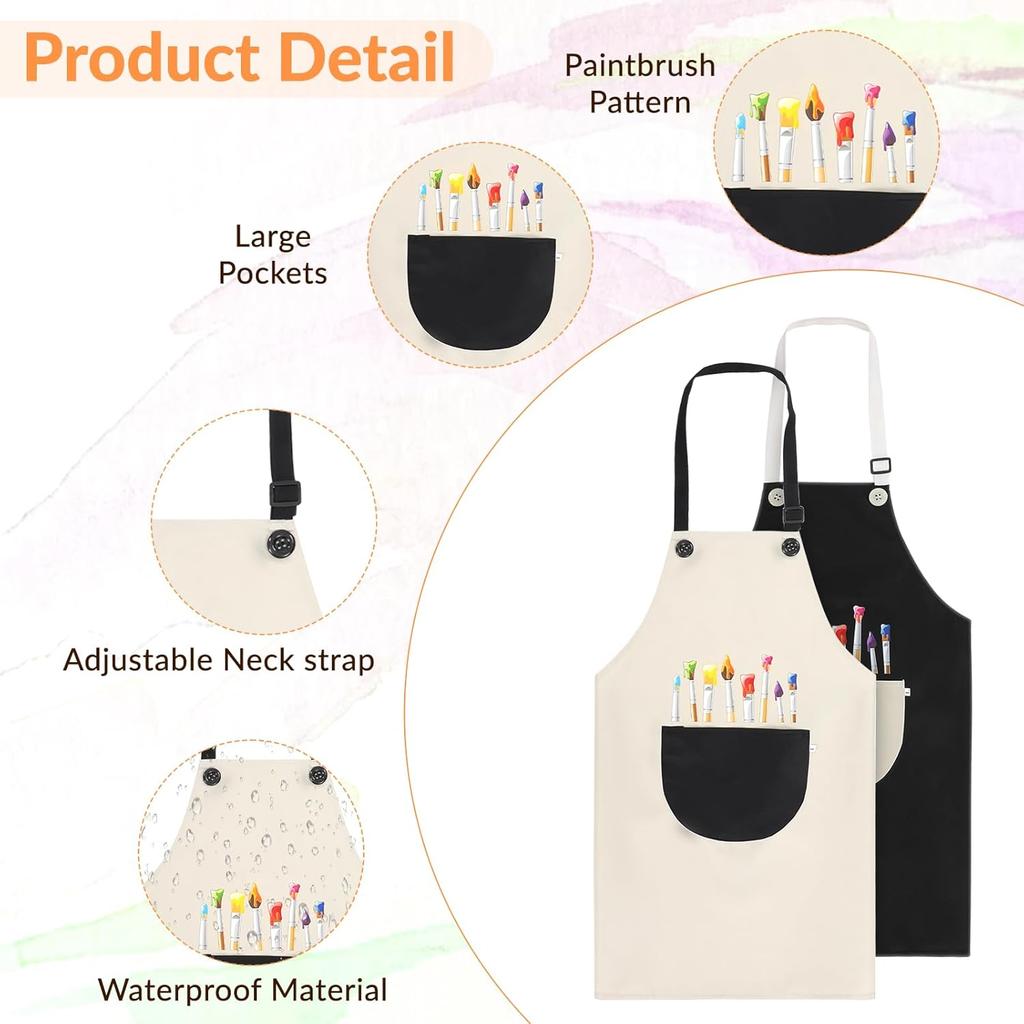2Pcs Kids Aprons for Cooking, Adjustable Waterproof Painting Apron, Art Aprons with Pockets for Boys Girls Childs Painting Crafting Cooking Baking