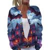 Womens Halloween Print Long Sleeve Knit Cardigan Button Up Sweater Coat Lightweight Casual Outerwear for Fall and Winter