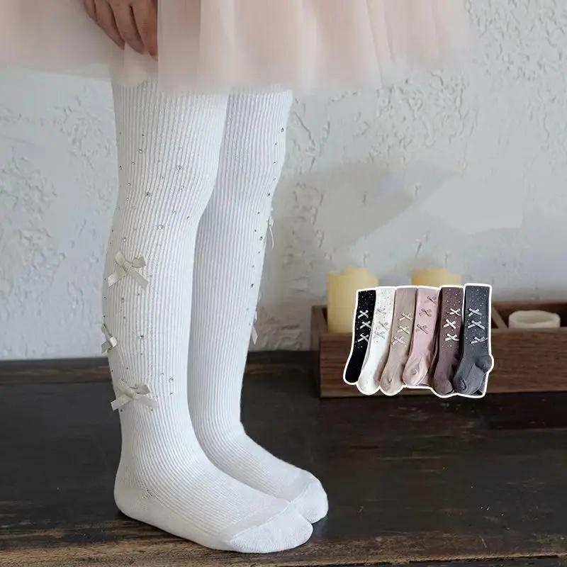 Sparkling Kids Girls Tights White Sheer Pantyhose Spring Fall Thin Dressy Leggings with Rhinestones Dressy Outwear Party Tights