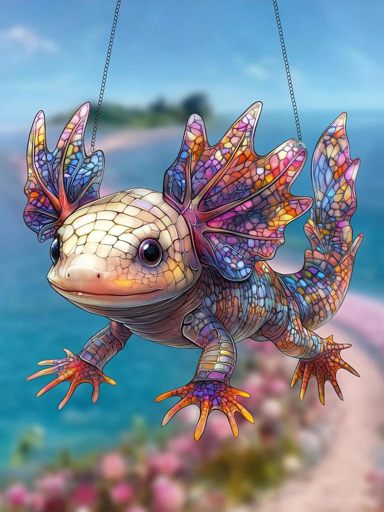 Mexický axolotl barevný lapač slunce 2D akrylový závěs na okno, vhodný pro dekoraci domu a zahrady
