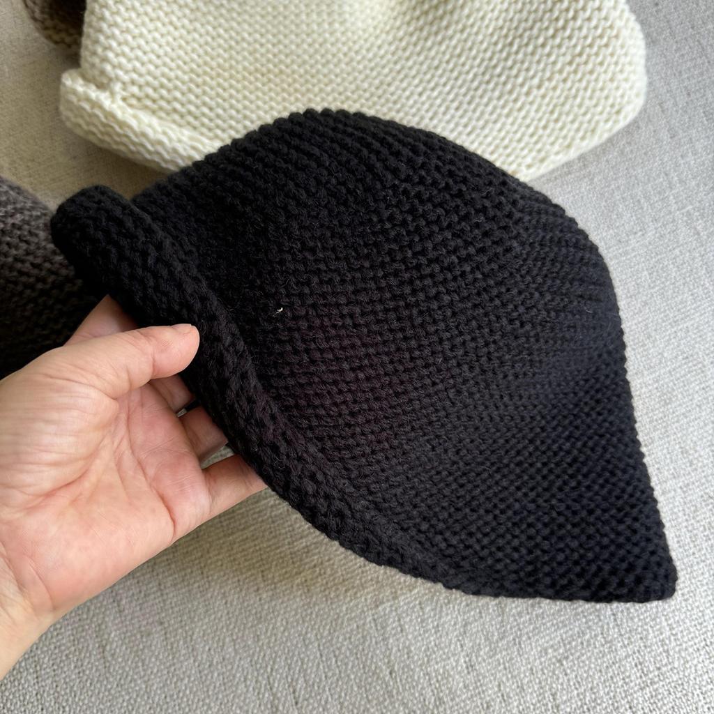 Japanese and Korean Autumn Wool Knitted Bucket Hat Women's Retro Curled Pullover Hat Warm Large Head Fisherman Hat