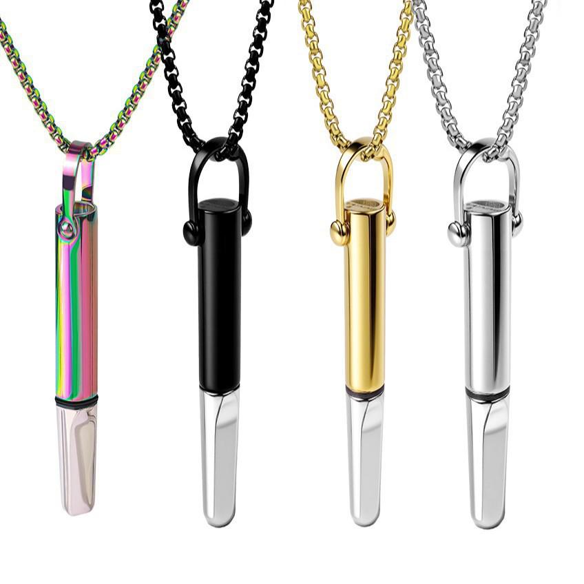 European Luxury Titanium Steel Pendant Necklace: Elegant Meditation Whistle for Calming and Versatile Hip Hop Fashion.