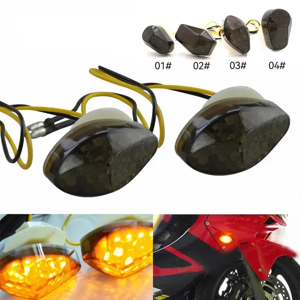 2Pcs Amber 12V LED Turn Signals Motorcycle ABS Indicator Lens Directional Light Fit for Kawasaki Suzuki Yamaha Honda Accessories