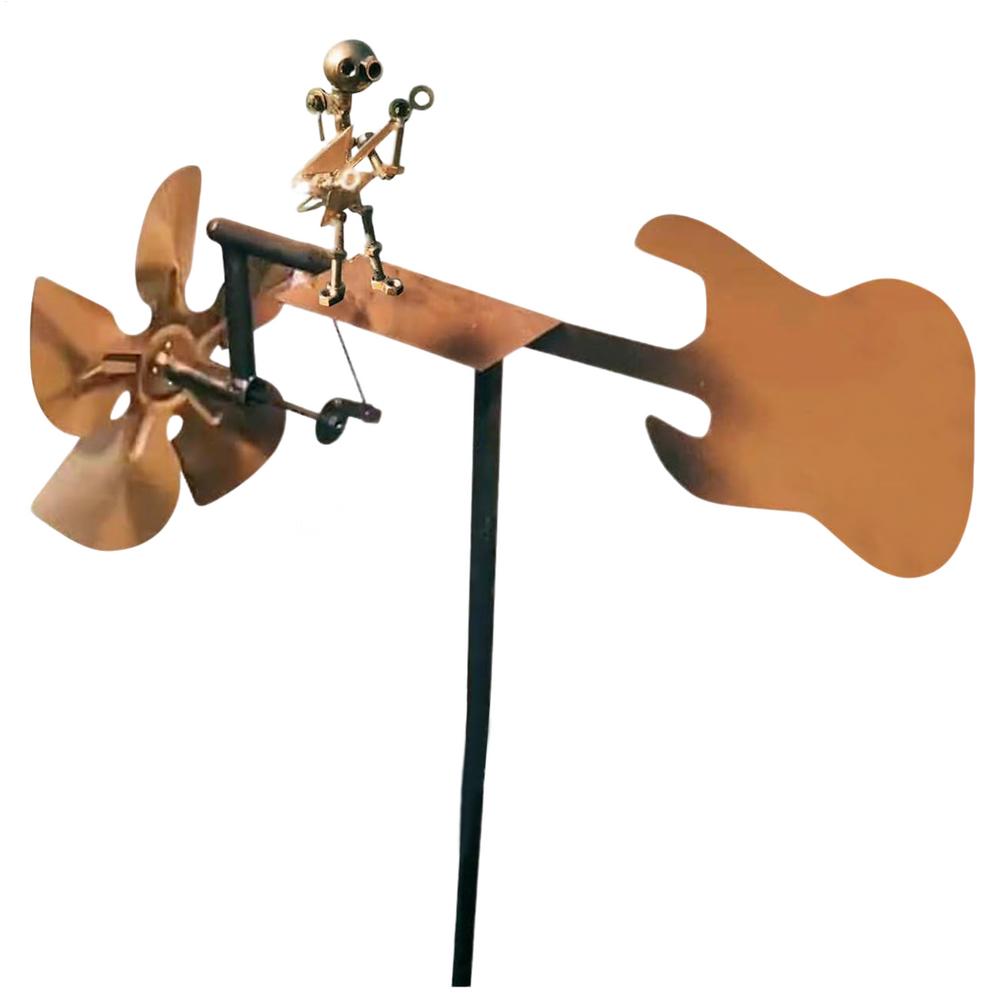 

Metal Drummer Windmill Garden Statue Handmade Metal Guitar Wind Spinner Decorative Power Rock Art For Lawn Porch Yard Decor жёлтый