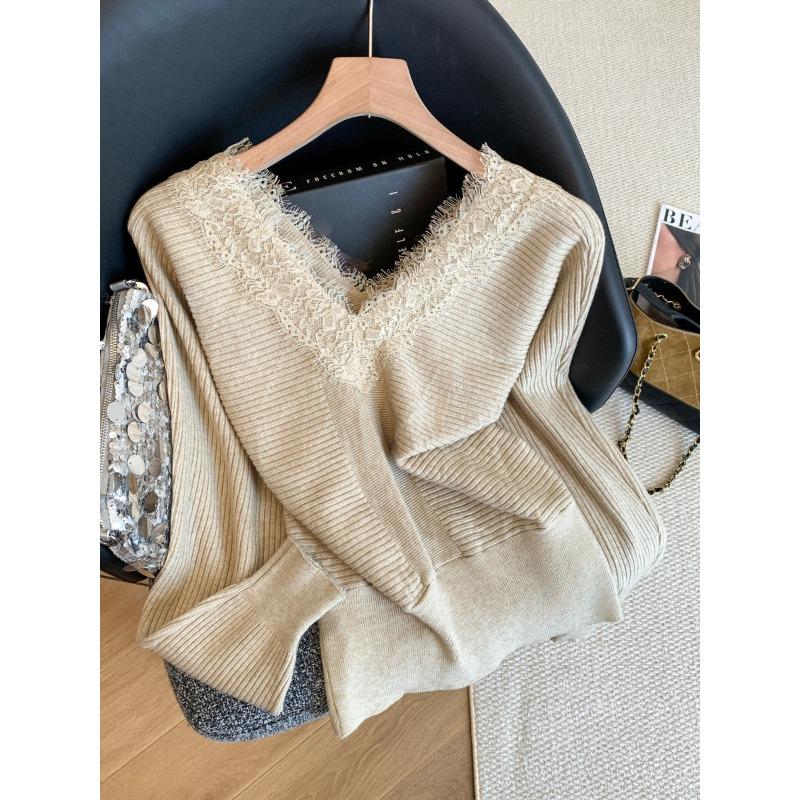 

Кружевной вязаный свитер, свитер-подкладка, женский осенне-зимний, с нишевым дизайном и высоким чувством стиля, облегающий, с темпераментом, топ One Size