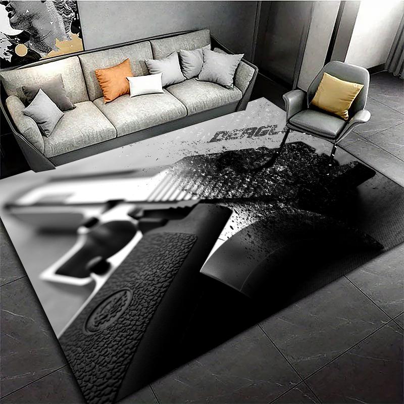 HD Rifle Area Rug Pistol Revolver Gun Carpet Modern Weapons Rugs Living Room Bedroom KitchenDoormat Bathroom Anti-slip Floor Mat