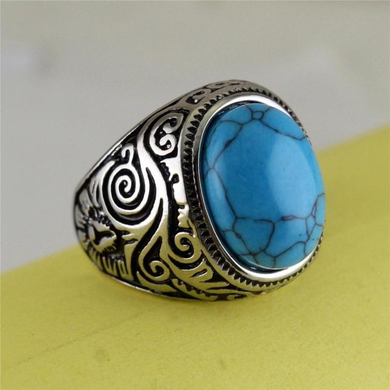 Vintage Collection, Turquoise Alloy Men'S Ring, Street Trend Ring