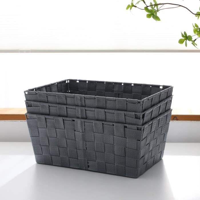 Panier de rangement - Lot de 3 - Gris - Polypropylène - 33 x 23 x 14 cm - Décoratif et pratique
