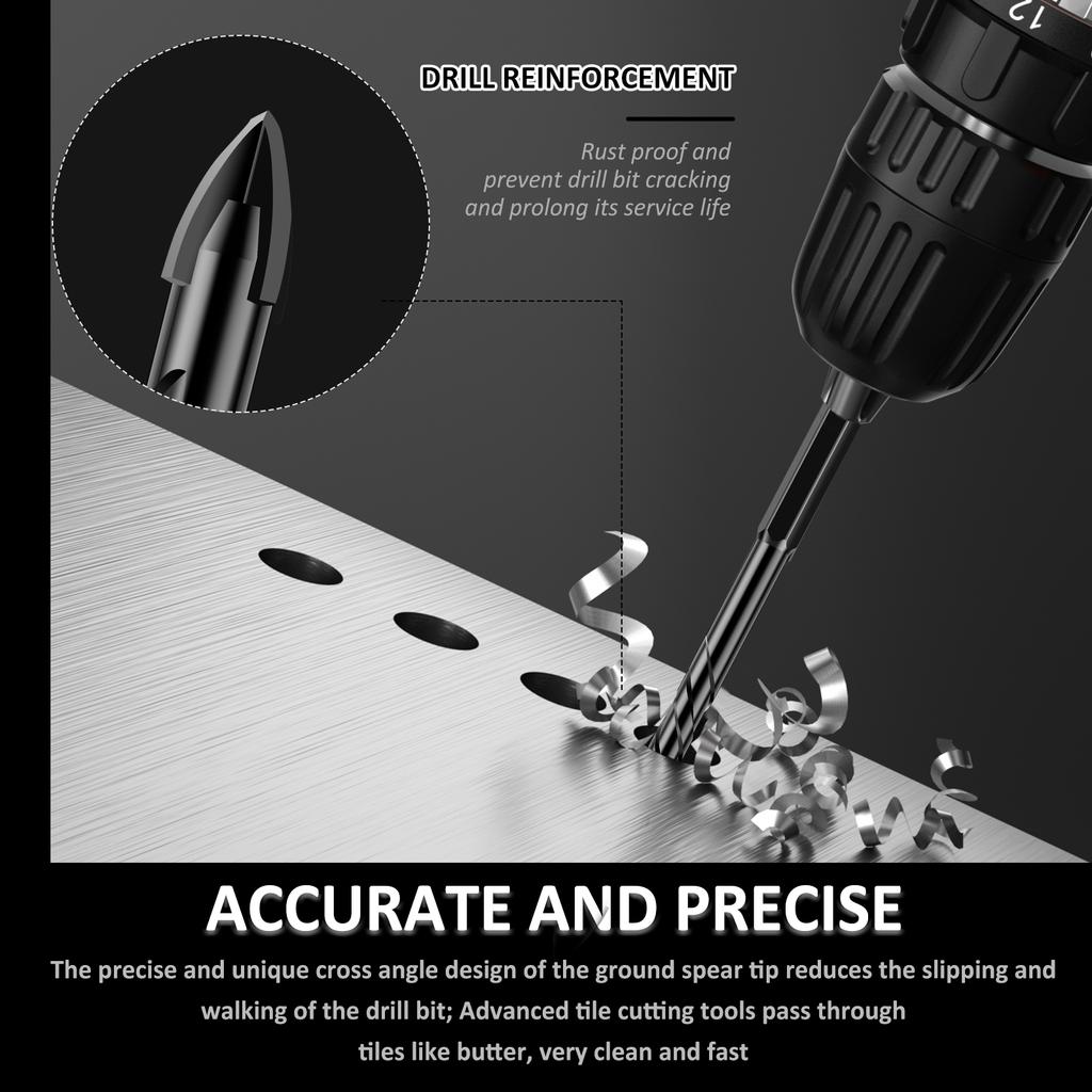 7Pcs 4-Edge Cross Drill Bit Set Tungsten Steel Masonry Drill Bit Set Precise Twist Drill Bit Set 3/4/5/6/8/10/12mm Ceramic Tile