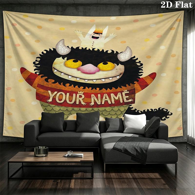 Monster Adventure Custom Name Wall Tapestry Aesthetic Wall Hanging Printed Fabric Blanket Decorative Tapestries For Bedroom Living Room Home Decor