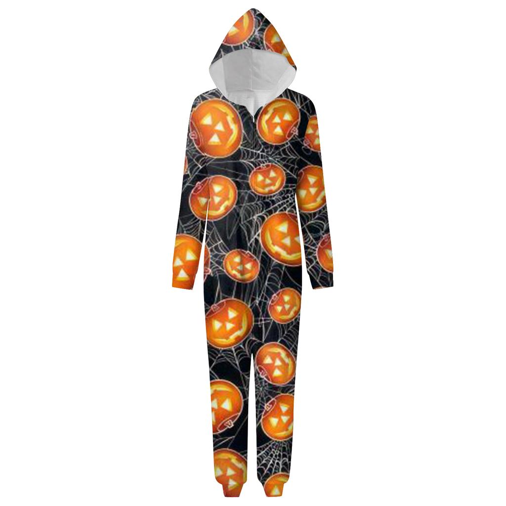Halloween Printed Family Matching Hooded Long Sleeved Zippered Hooded Jumpsuit Set