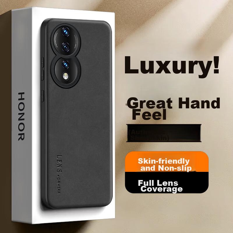 Honor 80 Phone Case, Honor 80 Full Lens Protection, Silicone Soft Edge, Shockproof, Ultra-Thin, Simple And Leather Texture Case, Quiet Black