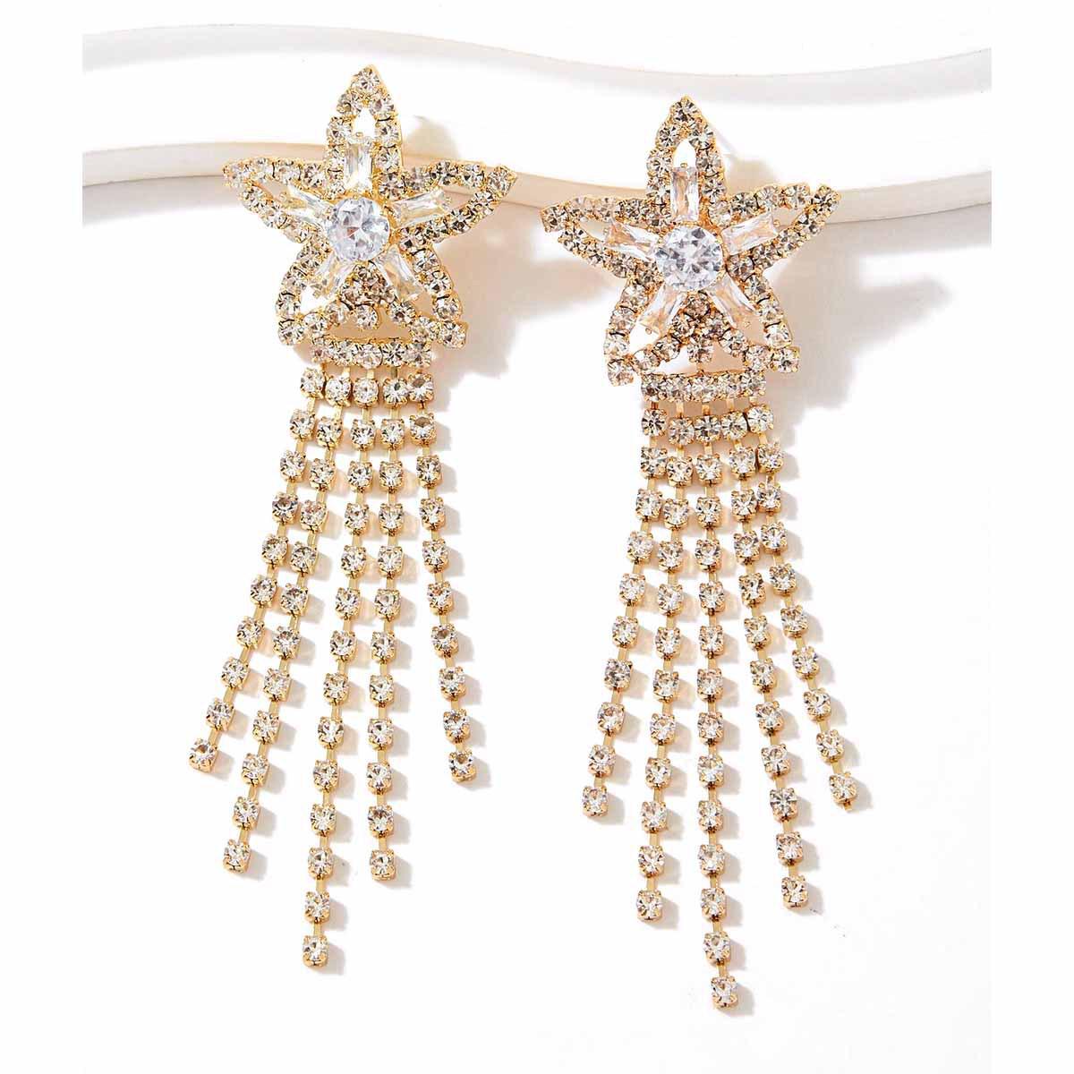 Zirconia Five-Pointed Star Tassel Stud Earrings - Elegant Korean Light Luxury Jewelry