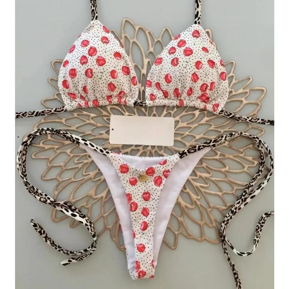 2025 Brazilian Bikini Women Suit, Beach Fashion, Sexy Thong Swimsuit, Cute Cherry Print