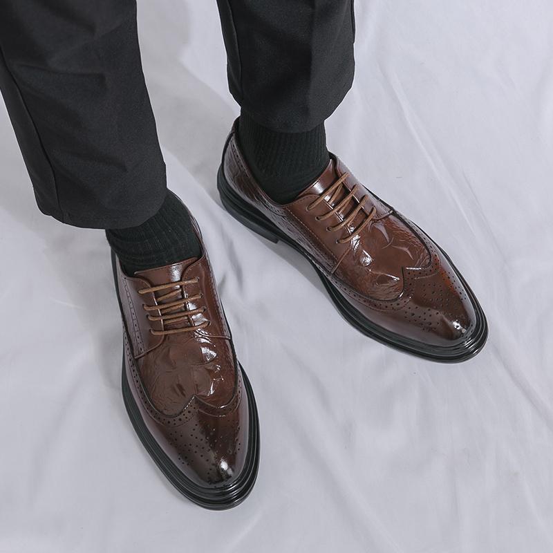 Men Dress Brogues Derbys Formal Business Brown Leather Shoes Black Tuxedo Wedding Shoes Plus Size