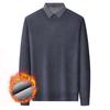 Men's Winter 2025 Faux Two-Piece Fleece-Lined Sweatshirt, Solid Color, Turn-Down Collar, Thick and Warm Long-Sleeve.