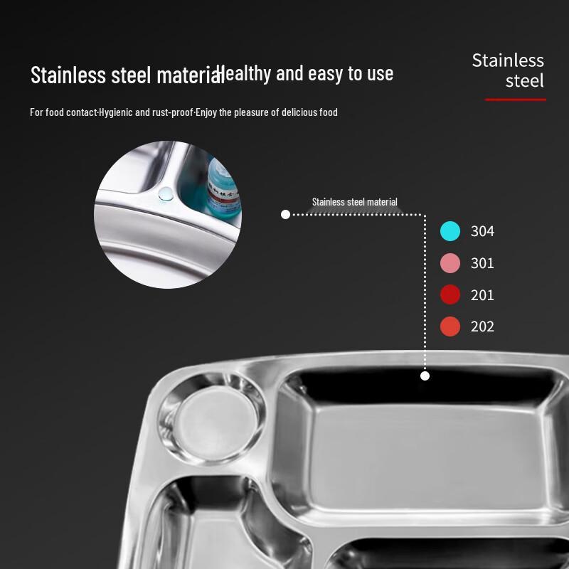 Jiwanggu 316 Stainless Steel Deep 5-Compartment Canteen Tray