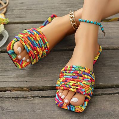 Fashion New Summer Elegant Square Head Pvc Outside Flat Beach Slippers Fashionable Comfortable Light Casual Slippers for Women