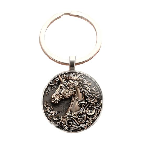 Keychain Multi-Layer Electroplated Surface Key Chain Traditional Chinese Horse To Success Design Round Pendant Car Charm Gift
