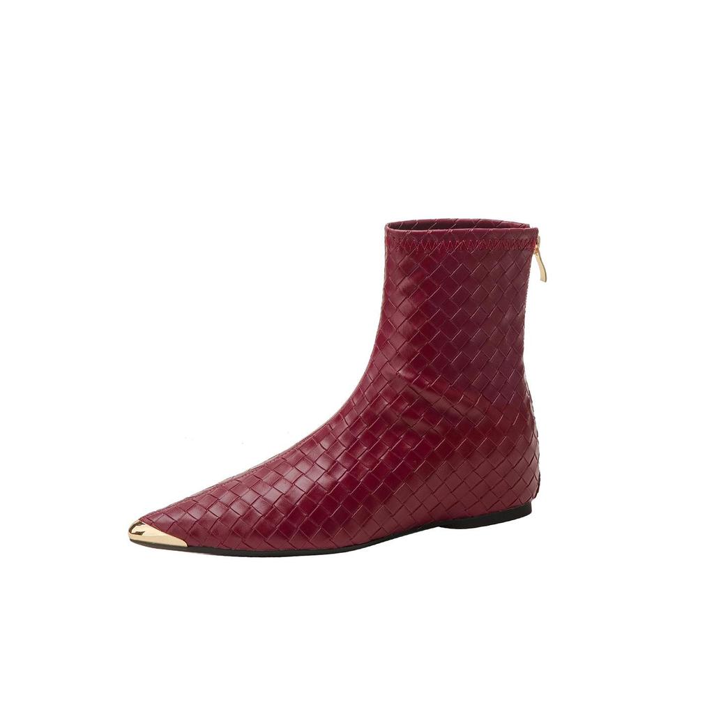 Women's Retro Pointed Toe Ankle Boots - Woven, Slimming Design & Inner Lift for 2025 Autumn/Winter Collection.
