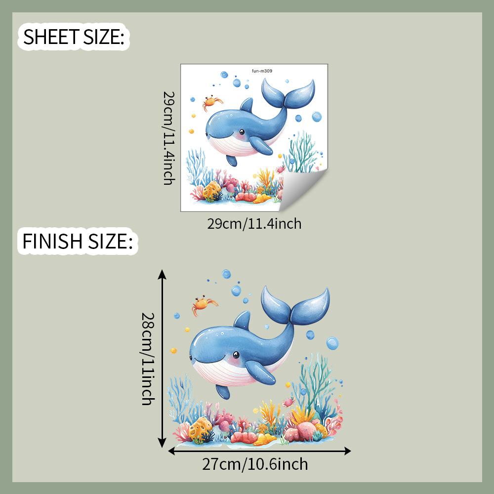 Autocollants de décoration pour salle de bain, toilettes, dessin animé, baleine, algues, monde sous-marin