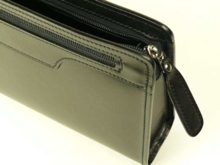 Tasche aus echtem Leder, Tele-Etui, formelle Spezifikationen für feierliche Anlässe, silberne Hardware [Awaji Studio]<Smooth Leather> (Schwarz Schwarz) [Gemacht