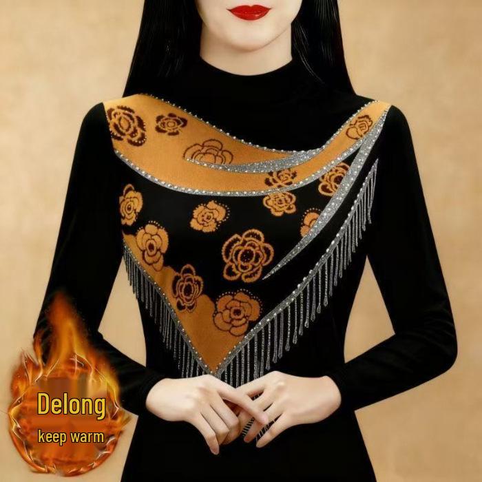 Women's Versatile Double-sided Fleece Shirt: Printed, Loose-Fit Slimming Base Layer for Autumn/Winter