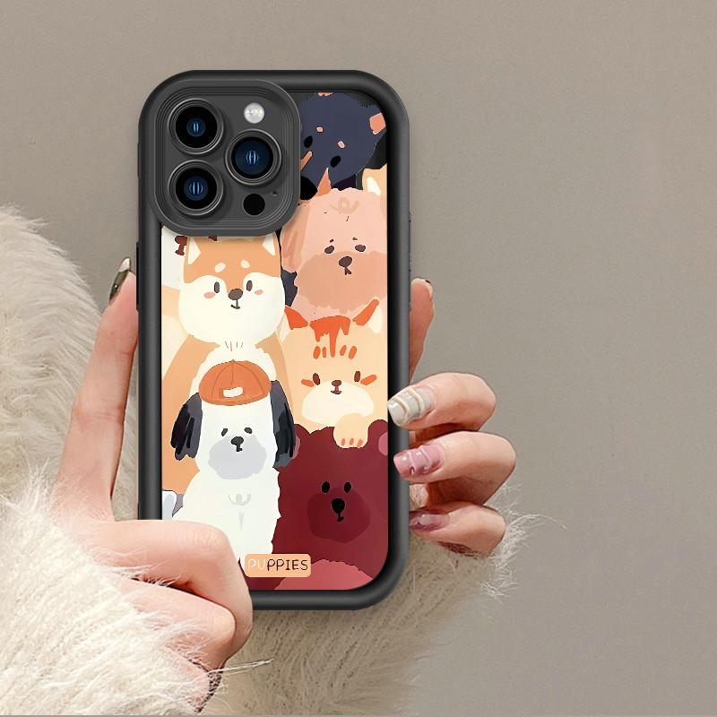 Niedliche Cartoon-Welpen mit Hunde-Aufdruck, modische Hülle, flexible weiche Silikon-TPU-Schale, vollständige Rückseite für iPhone Samsung