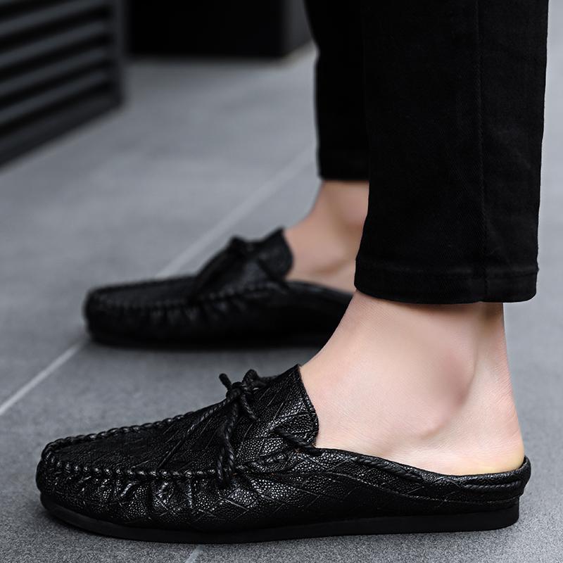 Male Slipper Half Leather Mens Shoe  Slides Outdoor Mules Flat Comfortable  Low Price Designer Luxury Fun Summer Sale