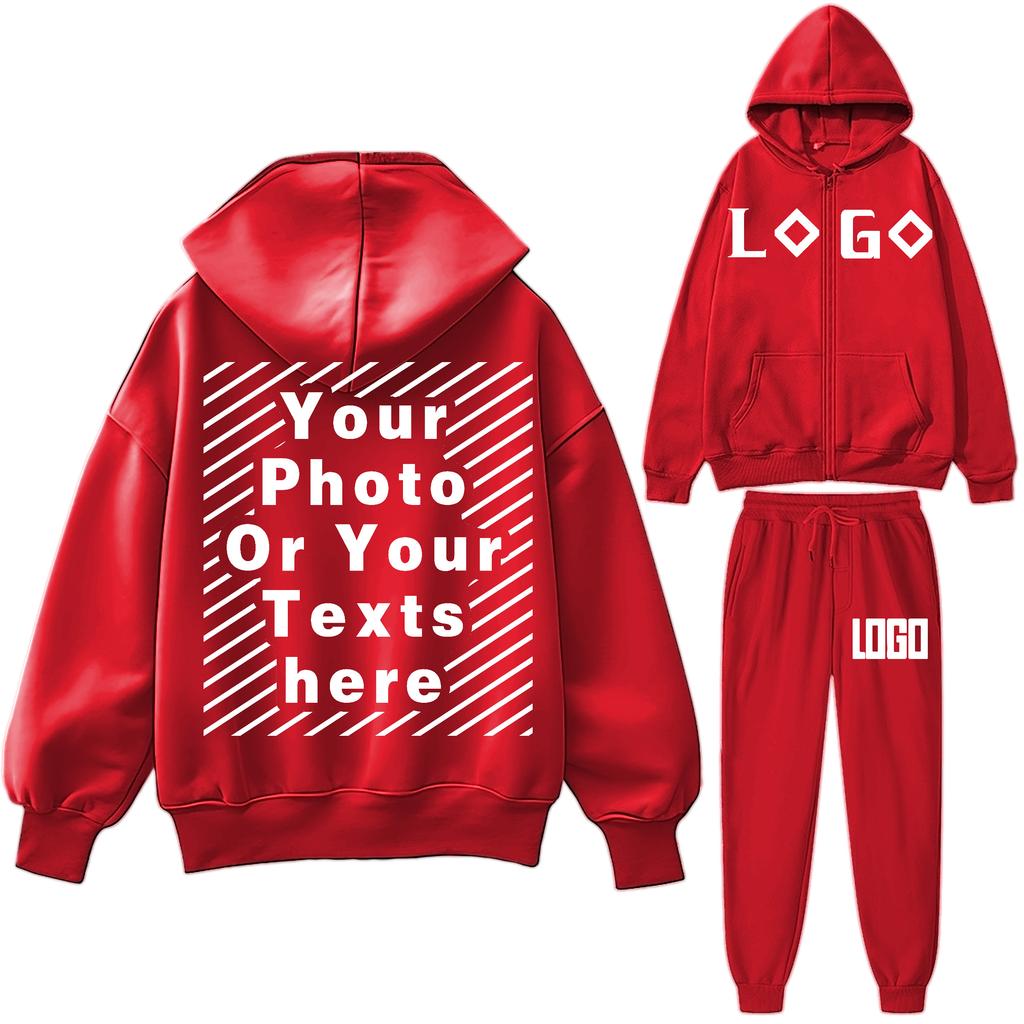 DIY16 Customize Your LOGO Tracksuit Suit Autumn Fashion Warm Hoodie Sweatshirts Two Pieces Oversized Solid Casual Hoody Pullovers