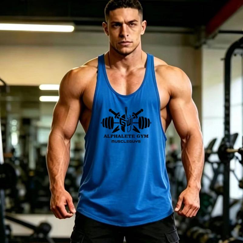 Canottiera da uomo estiva con schiena a Y: Maglia da Bodybuilding Sportiva, con Spalline Sottili, Senza Maniche, con Logo Personalizzato, Vestibilità Larga