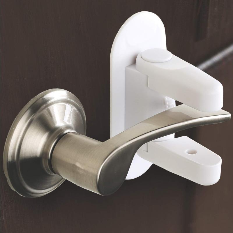 1/2pcs Youngsters-Safe Door Lever Lock - Easy Install, No-Damage Adhesive, Multifunctional PVC Safety Device with Matte Finish