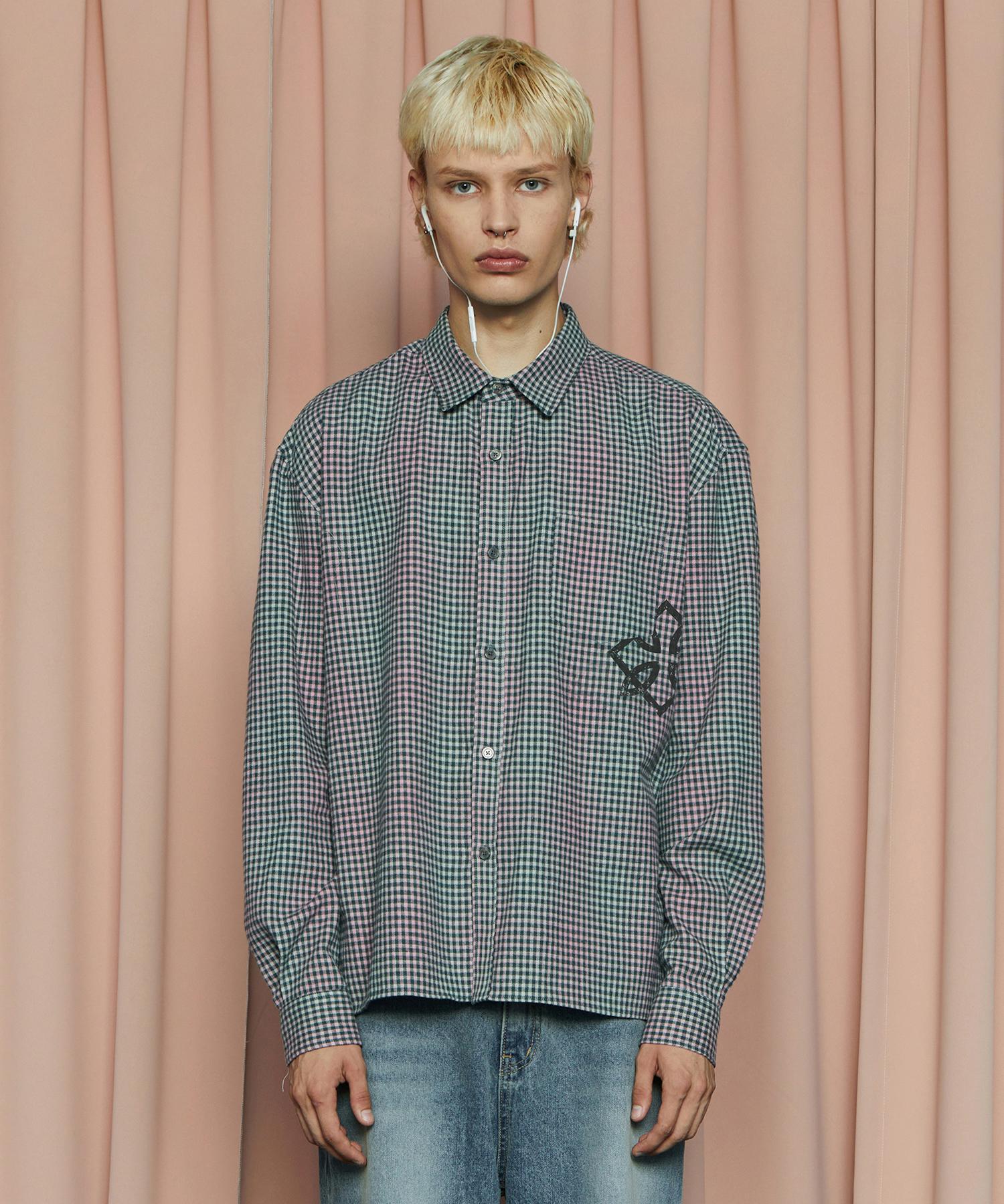 Analogoid Symbol Check Shirt / Green & Pink Green&Pink/M