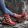 Large size printed metal buckle fashion boots autumn and winter new thick-soled round head going out women's boots