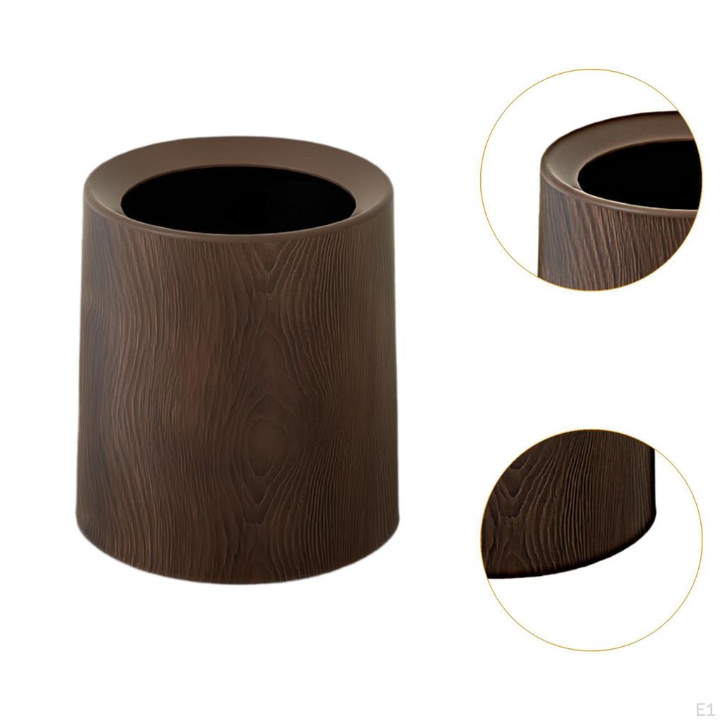 Wood Grain Garbage Basket Open Top for Bathroom and Living Areas
