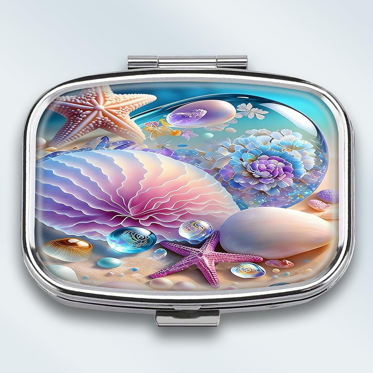 

Portable Pill Box with 2 Compartments, Mini Metal Medicine Organizer Case, Cute Printed Pill Container for Vitamins, Pills, Jewelry, Travel, Daily Use різнокольоровий