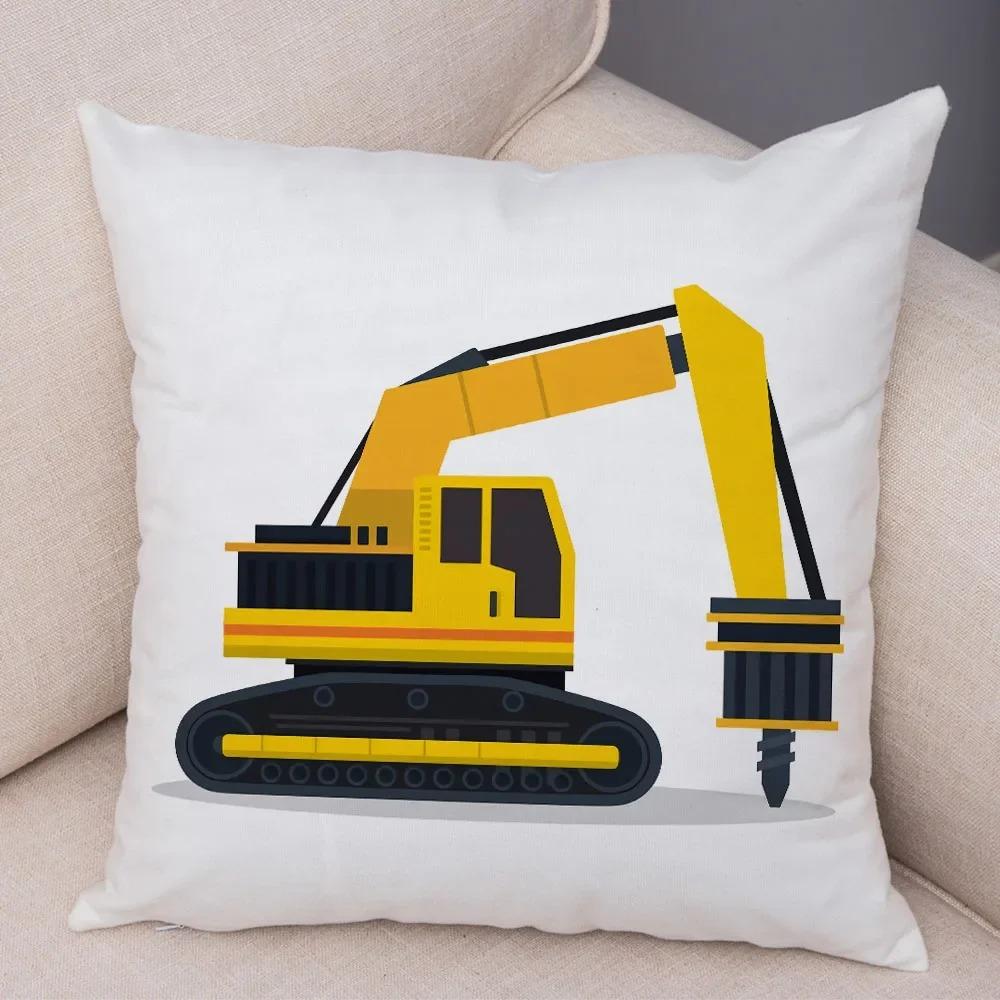 Cartoon Excavator Bulldozer Pillowcase Car Ornaments Office Living Room Sofa Home Pillowcase