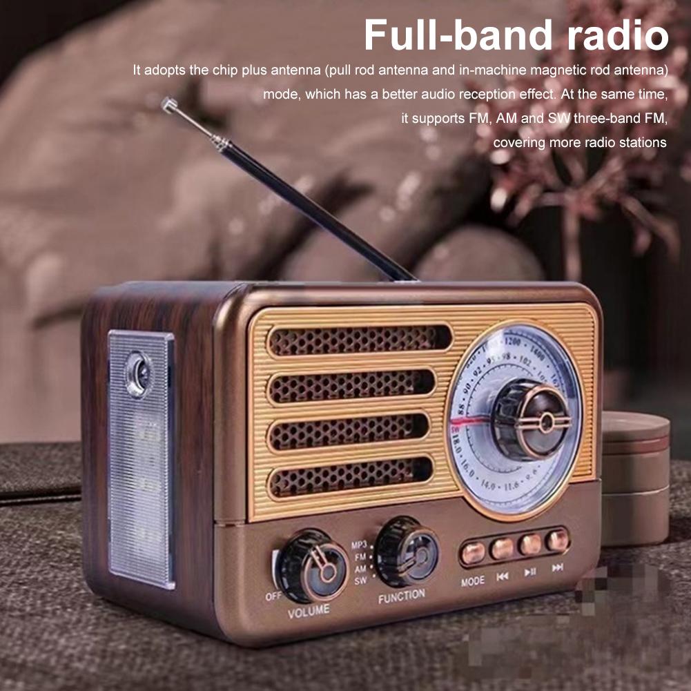 AM FM SW Vintage Radio Retro Radio Support AUX TF Card USB Multi-Function Card Audio Rechargeable Transistor Radio for Home