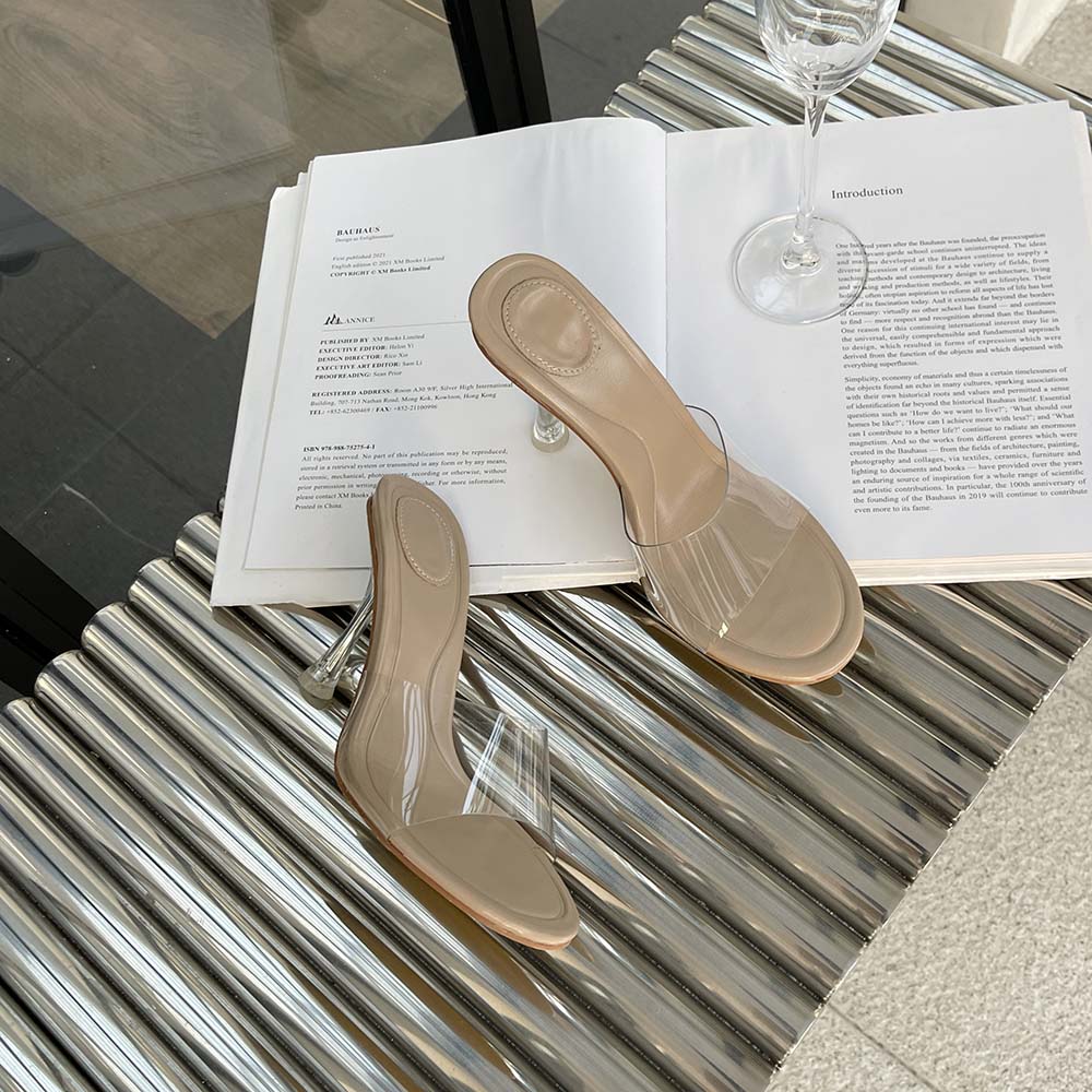 

Модные прозрачные женские тапочки с открытым носком, летние уличные туфли-мюли 2024 года, новые поступления, бежевые, золотые, серебряные, на толстом высоком каблуке, свадебные туфли 5.5 бежевый