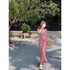 Summer new sweet red plaid suspender dress children's vacation wind fishtail dress