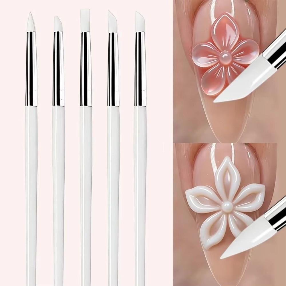 5Pcs DIY Manicure Silicone Nail Brush Small Head Polish Tip Silicone Nail Art Pen  Nail Art