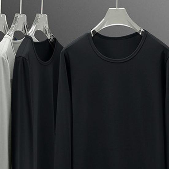 Top de primăvară pentru bărbați, cu mânecă lungă, decolteu rotund, de culoare uni, pulover slim fit, cald de bază, tricou de primăvară pentru muncă