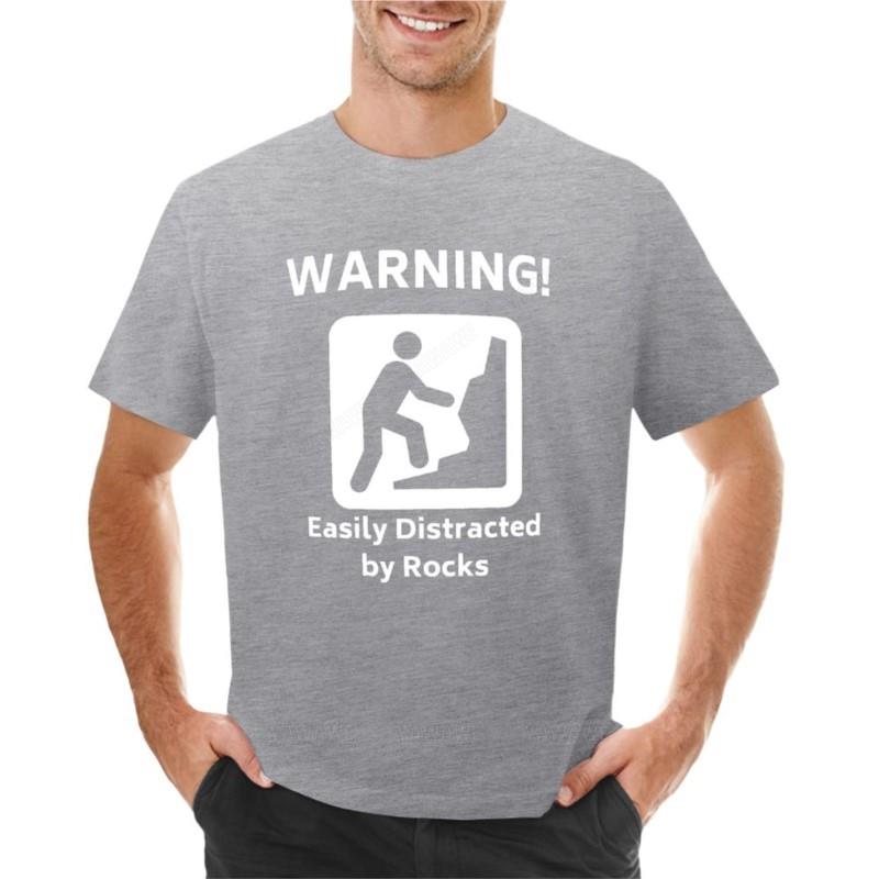Warning! - Easily Distracted By Rocks - Funny Geology T-Shirt T-Shirt T Shirt Man Cute Tops Black T-shirts for Men