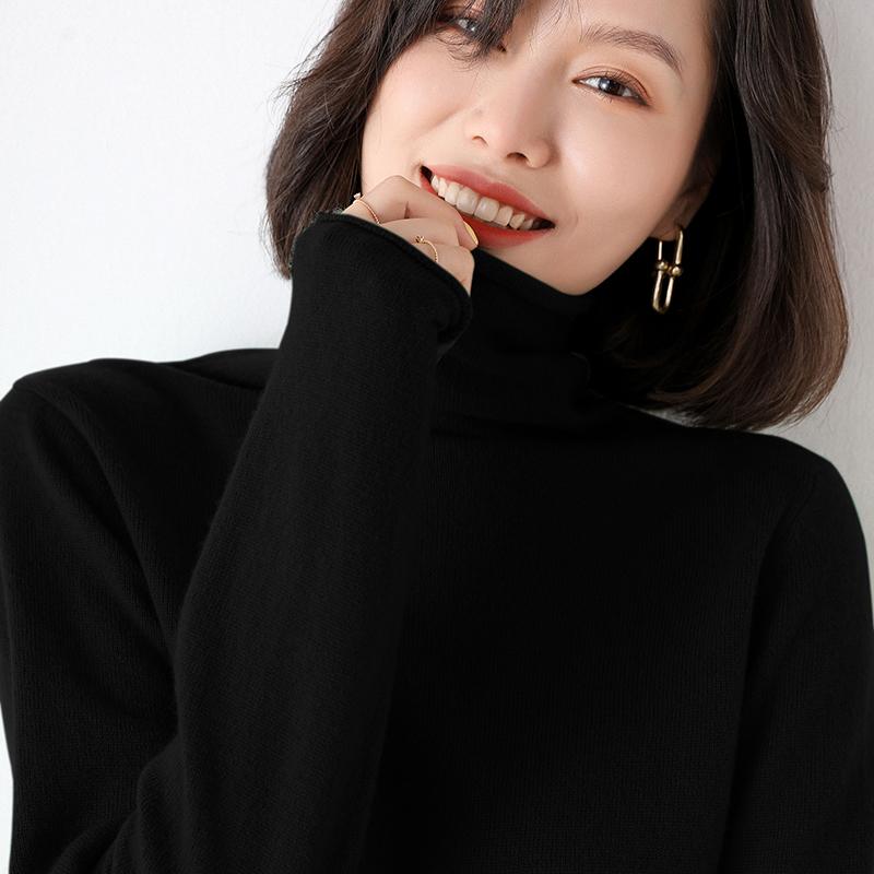 

Женский свитер с высоким воротником, 100% мериносовая шерсть, СОВРЕМЕННЫЕ НОВЫЕ кашемировые свитера SAGA, вязаный пуловер, зимний женский джемпер, вязаный топ XL чёрный