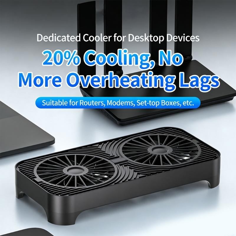 USB Powered Cooling Stand Double Fans Quiet Operation High Airflow Cooling Base for Home and Office