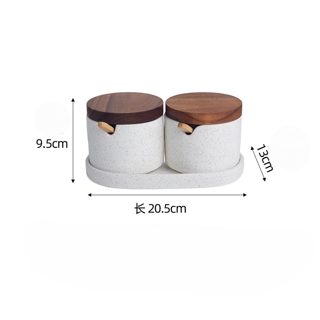 Japanese Style Ceramic Seasoning Jar Set Spice Jar Bottle With Spoon Kitchen Sugar Salt Spices Storage Box with Tray Pepper Jar