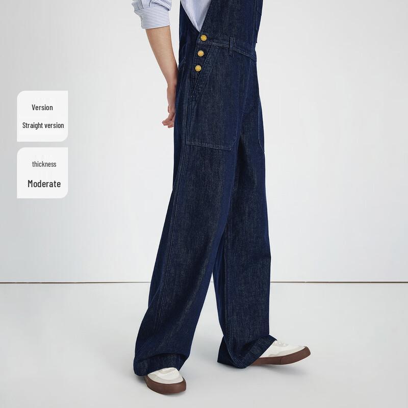 Navigare Women's Washed Cotton Straight-Leg Denim Overalls